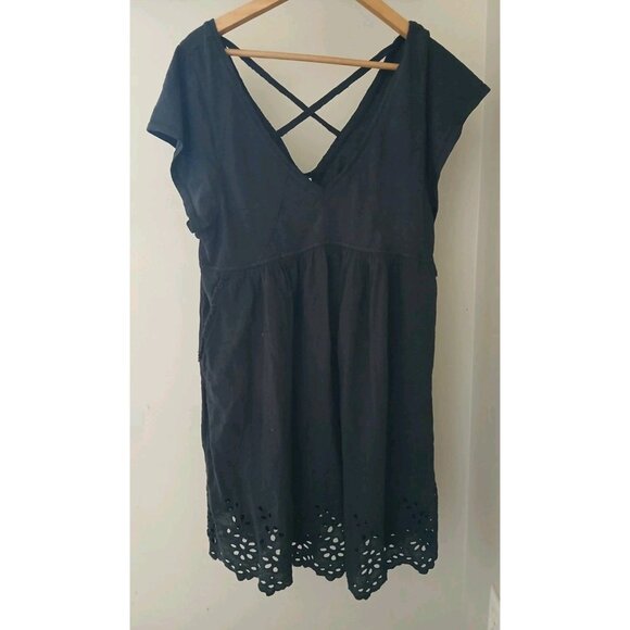 New Daily Practice Anthropologie Valensole Eyelet Dress Size Medium Black Lace - Picture 1 of 12